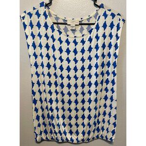 LOFT Petites Blue & White Geometric Print Sleeveless Blouse SP